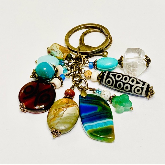 JK Designs Accessories - ISLAND VIBES Multi-purpose Boho Quartz Crystal Onyx Jasper New Key Chain Pendant